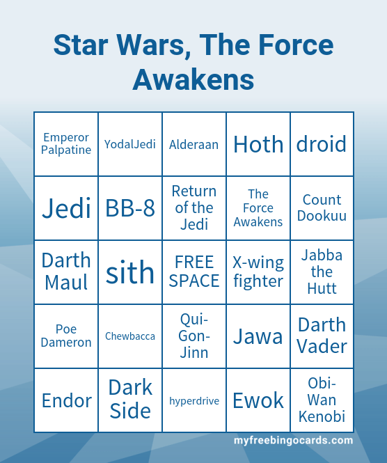 Star Wars The Force Awakens Bingo