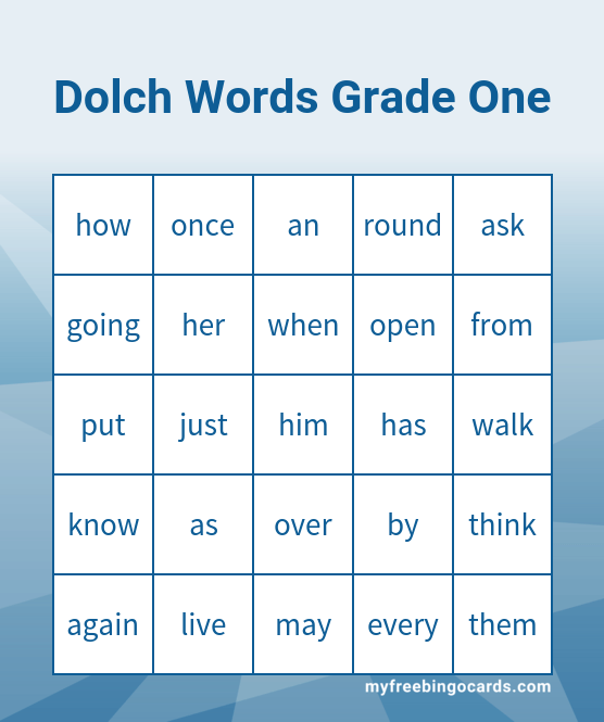 Dolch Words Grade One Bingo