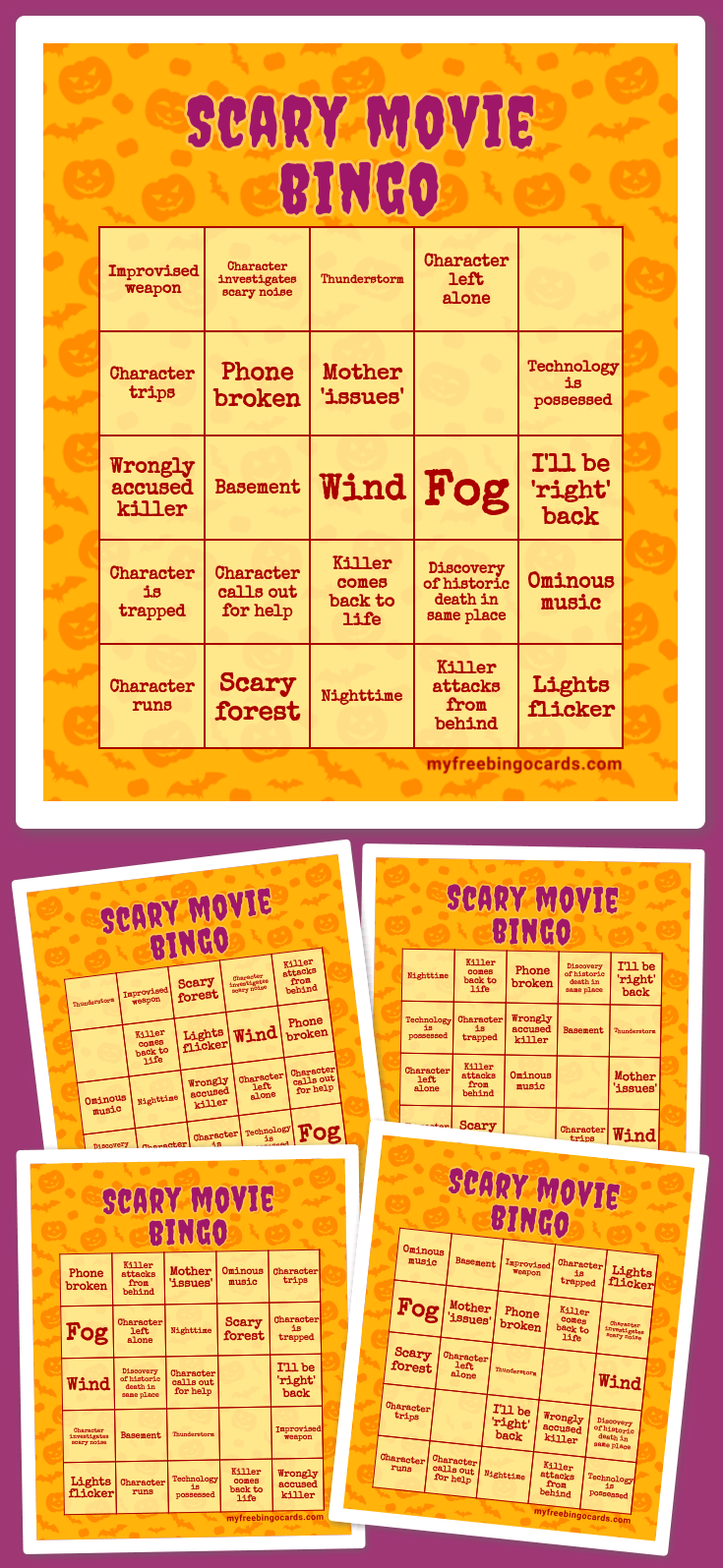 Scary Movie bingo