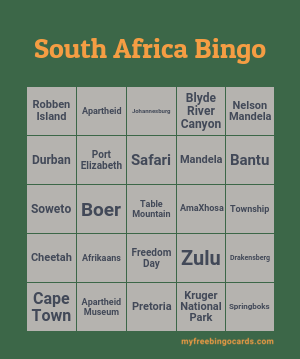 South Africa Bingo