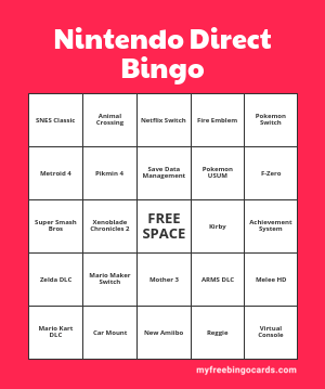 June 2023 Nintendo Direct Bingo Card