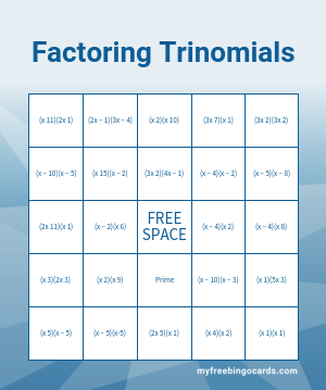 Factoring Trinomials Bingo