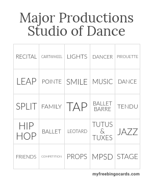 Diagnose nøje Cater Major Productions Studio of Dance Bingo
