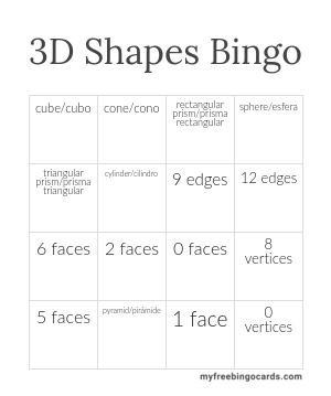 3D Shapes Bingo