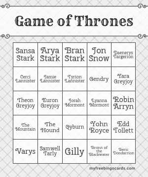 Game Of Thrones Bingo