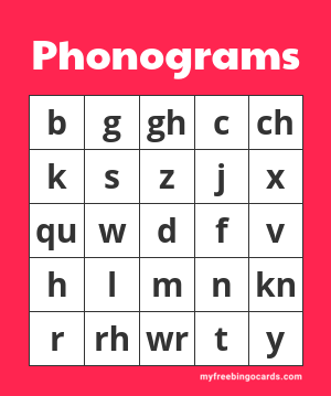 Phonograms Bingo
