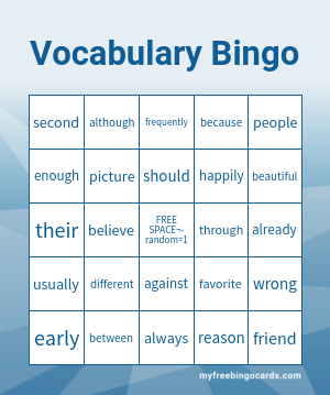 Vocabulary List #3 Bingo Card