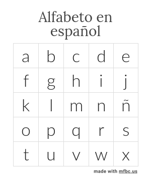 Alfabeto En Espanol Bingo