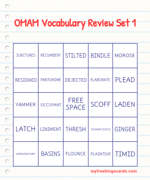 clue Popular Operate OMAM Vocabulary Review Set 1 Bingo