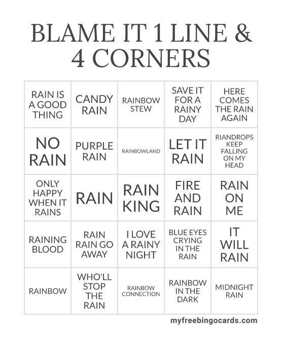 BLAME IT 1 LINE & 4 CORNERS BINGO