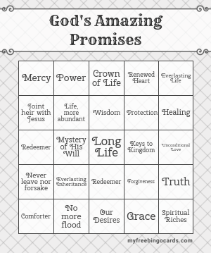 Print 100+ God's Amazing Promises Bingo Cards