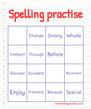 Spelling practise Bingo