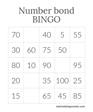 print 100 number bond bingo cards