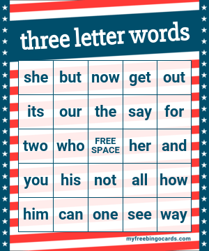 Three Letter Words Bingo