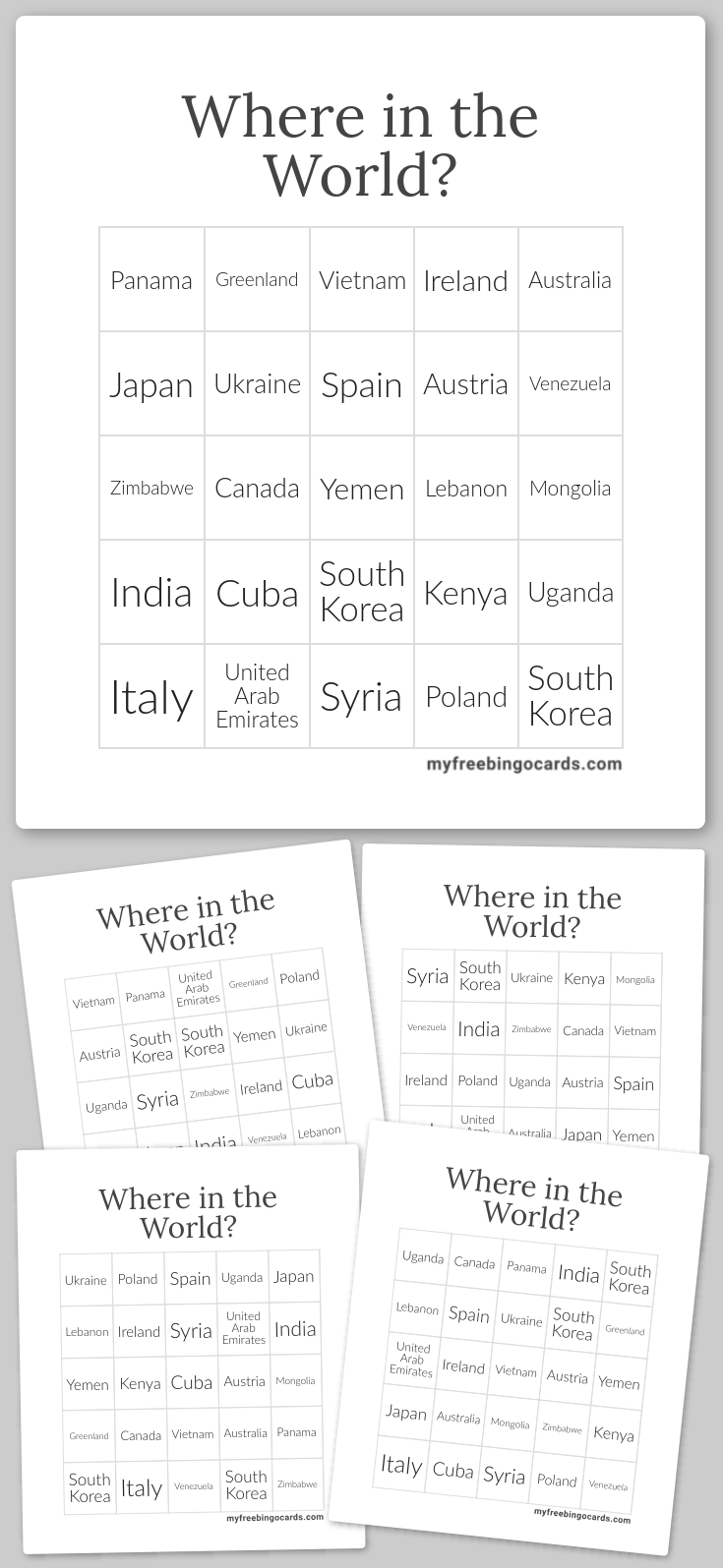 Virtual where in the world bingo