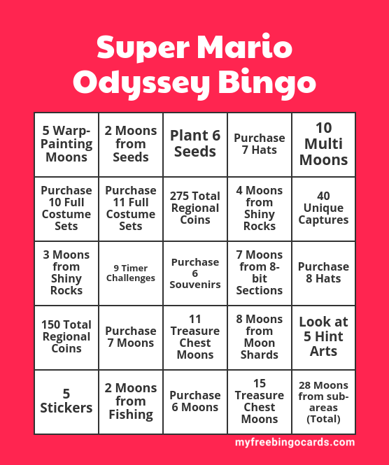 Mario odyssey speedrun objectives Bingo Card