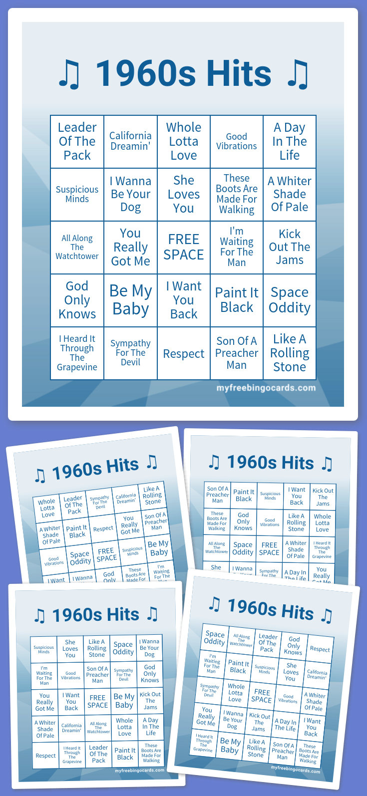 Virtual ♫ 1960s Hits ♫ Bingo