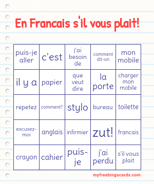 En Francais S Il Vous Plait Bingo