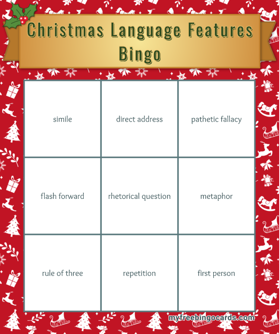 Christmas Language Features Bingo