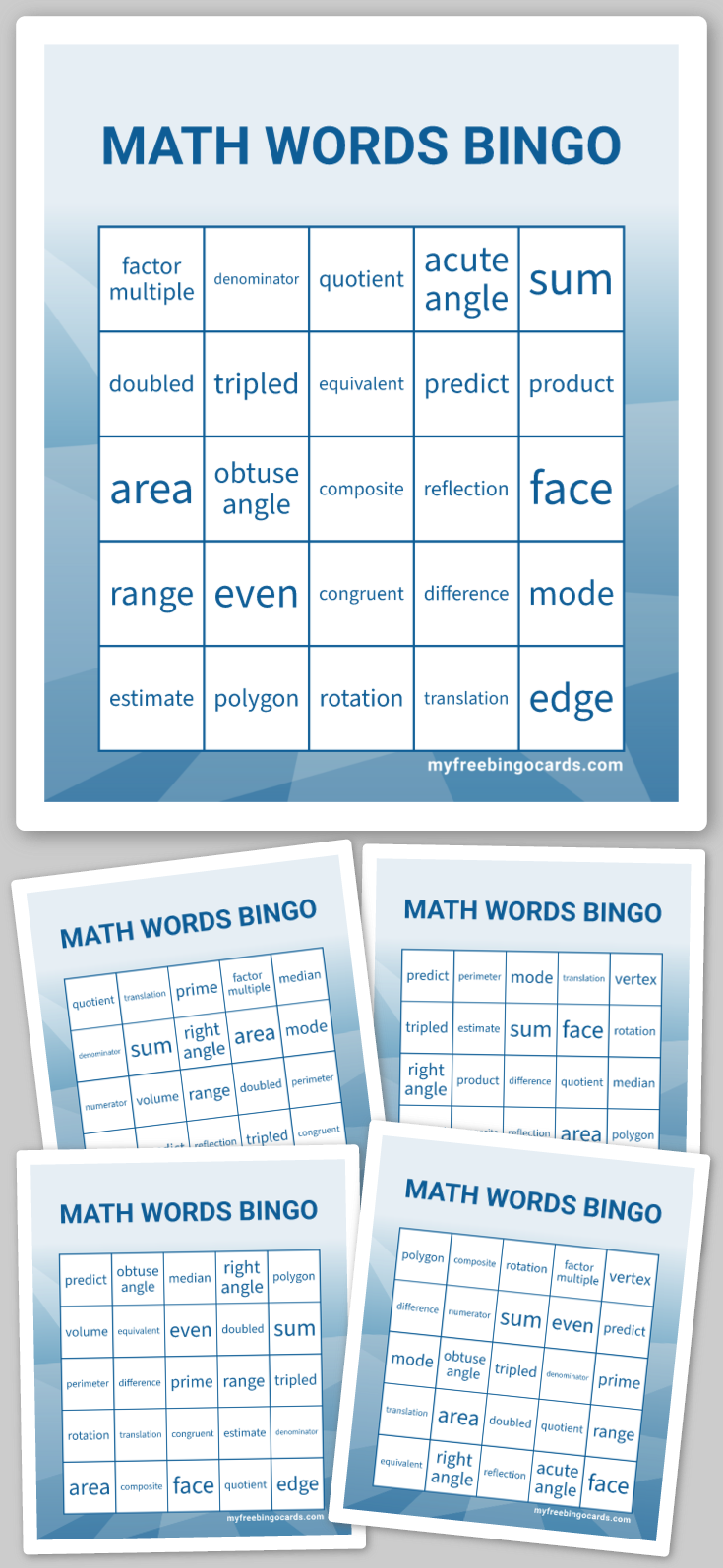 Virtual MATH WORDS BINGO