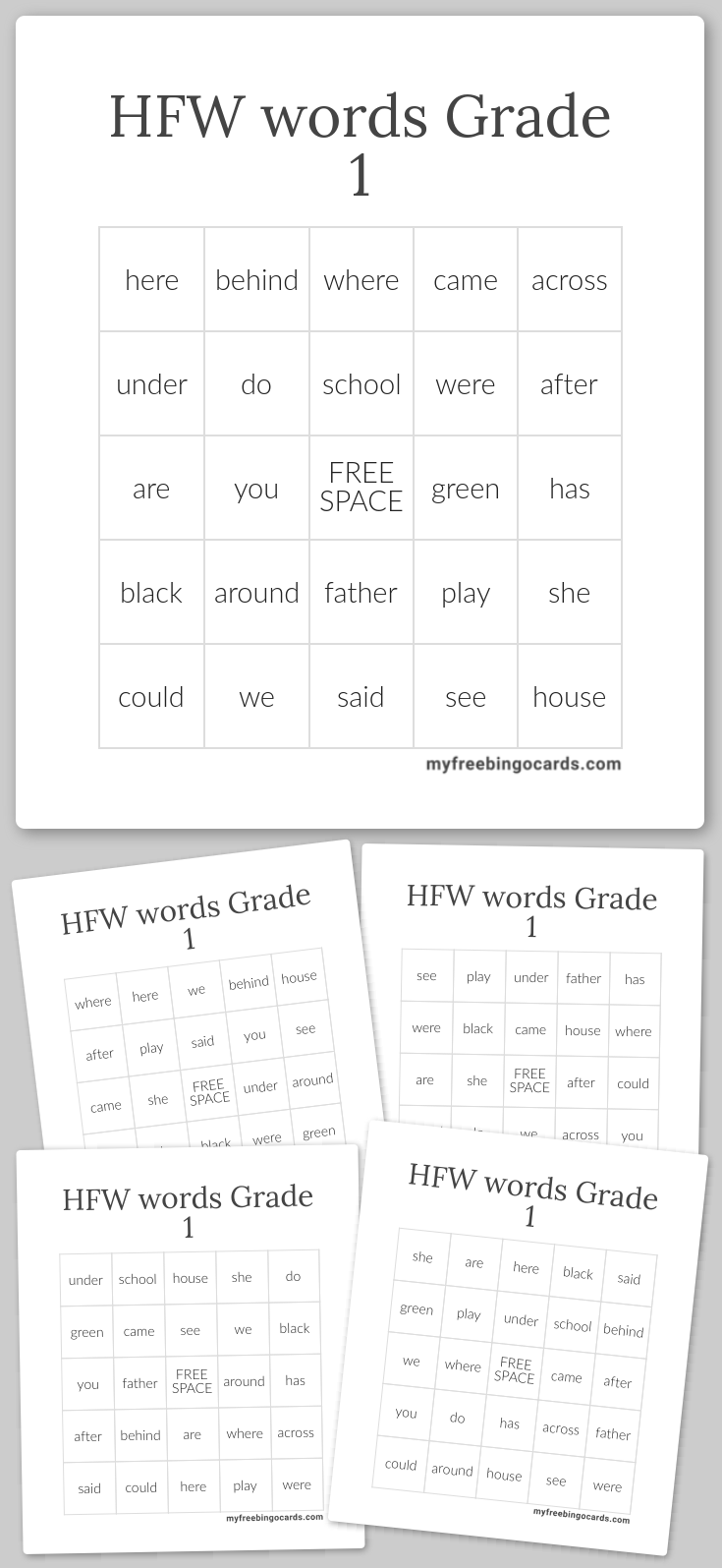 virtual-hfw-words-grade-1-bingo