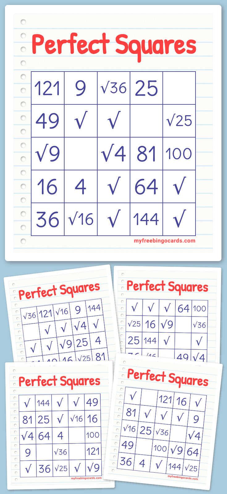 Virtual Perfect Squares Bingo