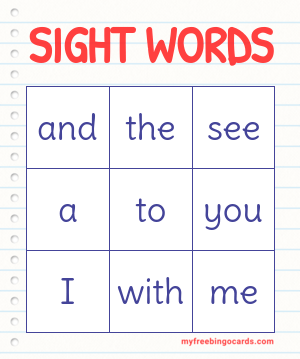 SIGHT WORDS BINGO