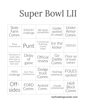 Super Bowl LII Bingo
