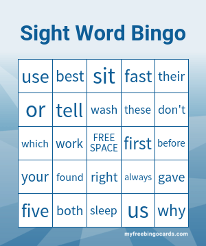 Print 100+ Sight Word Bingo Cards