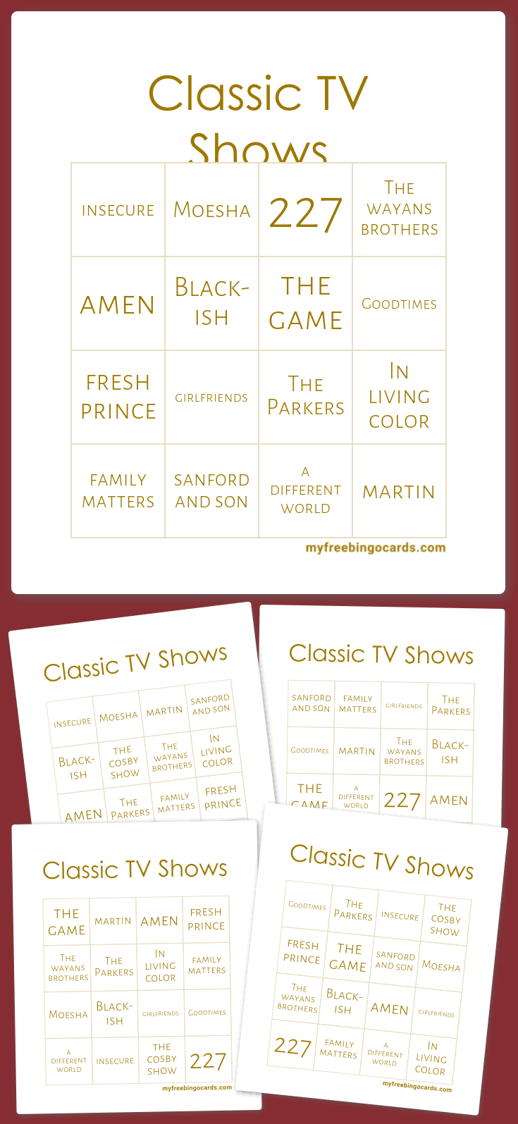 Virtual Classic TV Shows Bingo