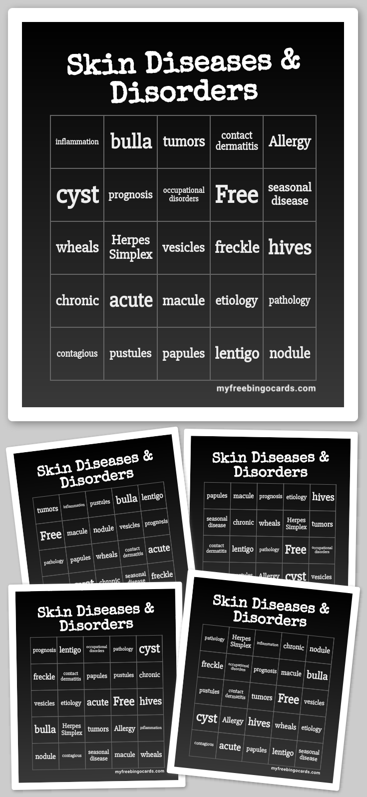 Virtual skin diseases disorders bingo