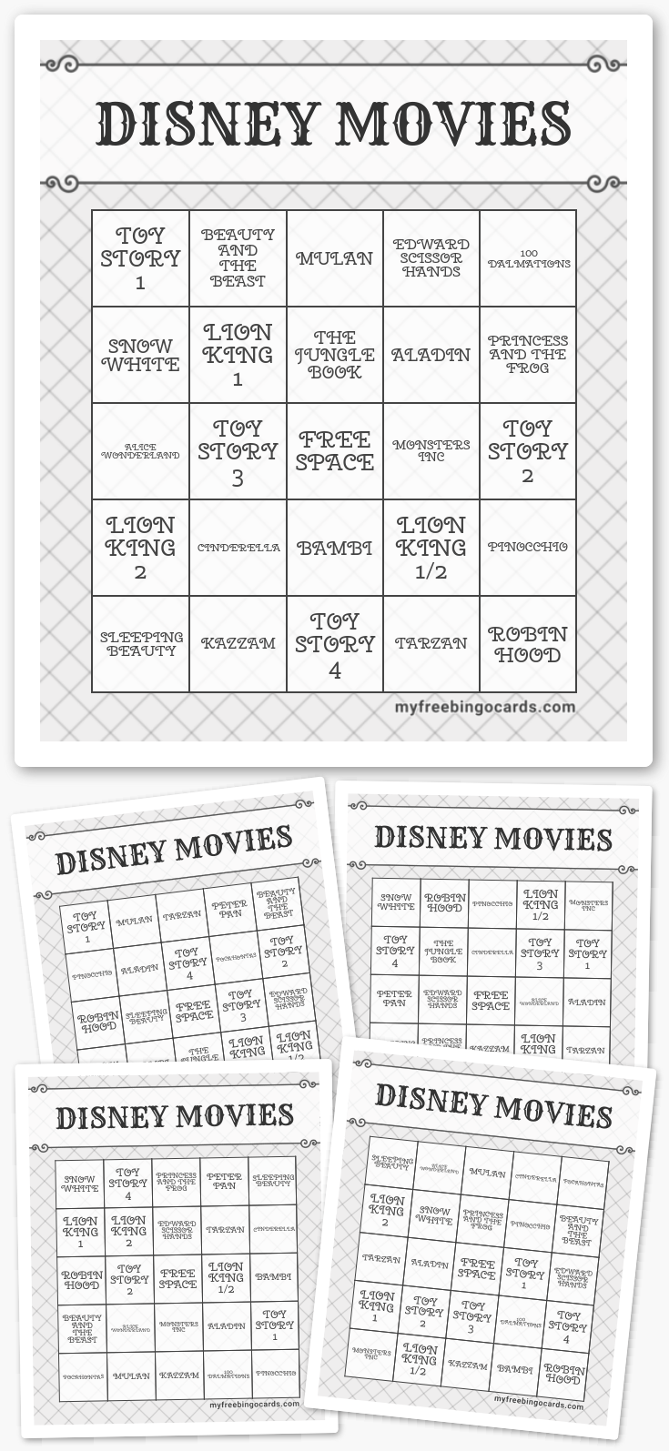 Virtual DISNEY MOVIES BINGO