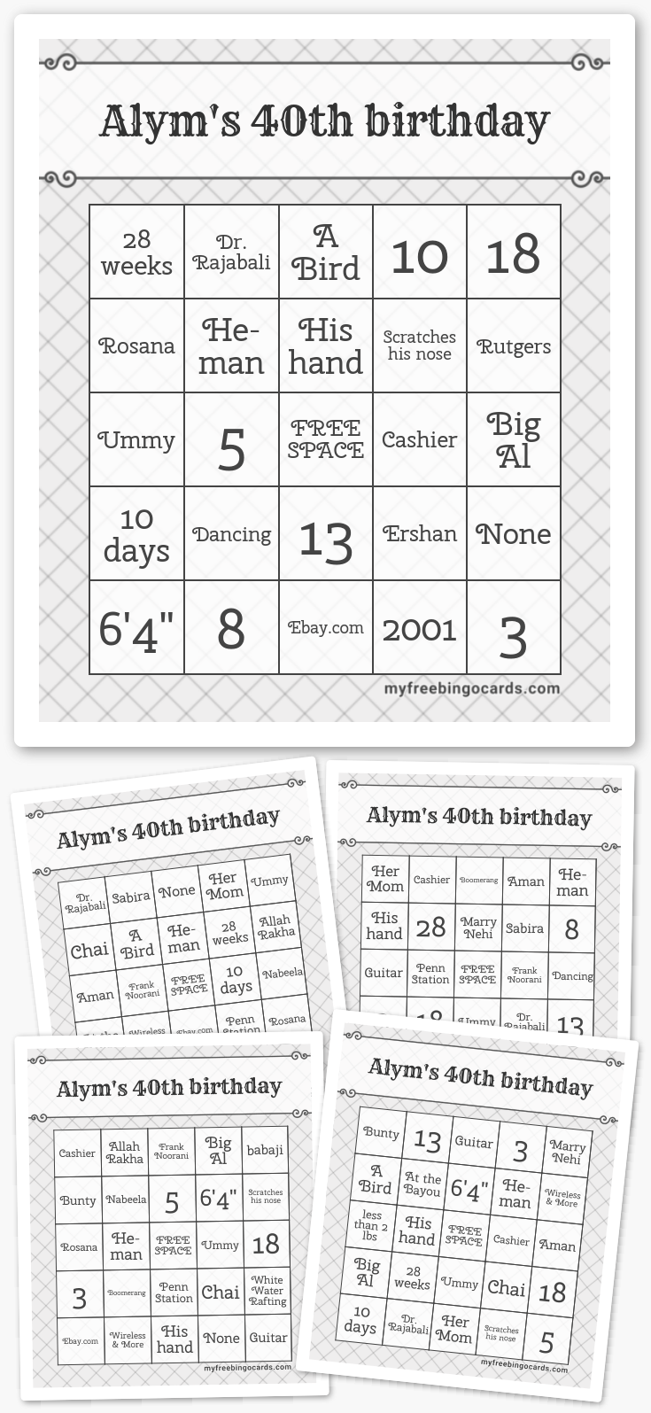 Virtual Alym s 40th Birthday Bingo