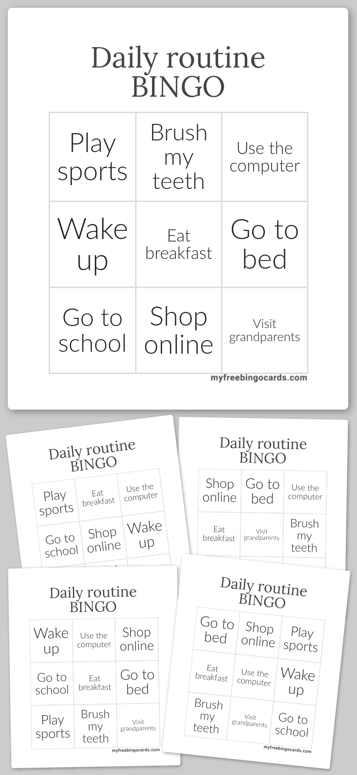 Virtual daily routine bingo
