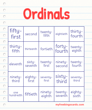 Print 100+ Ordinals Bingo Cards