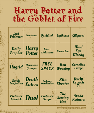 Harry Potter 4 Bingo Card