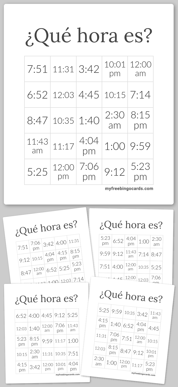 Virtual ¿Qué hora es? Bingo