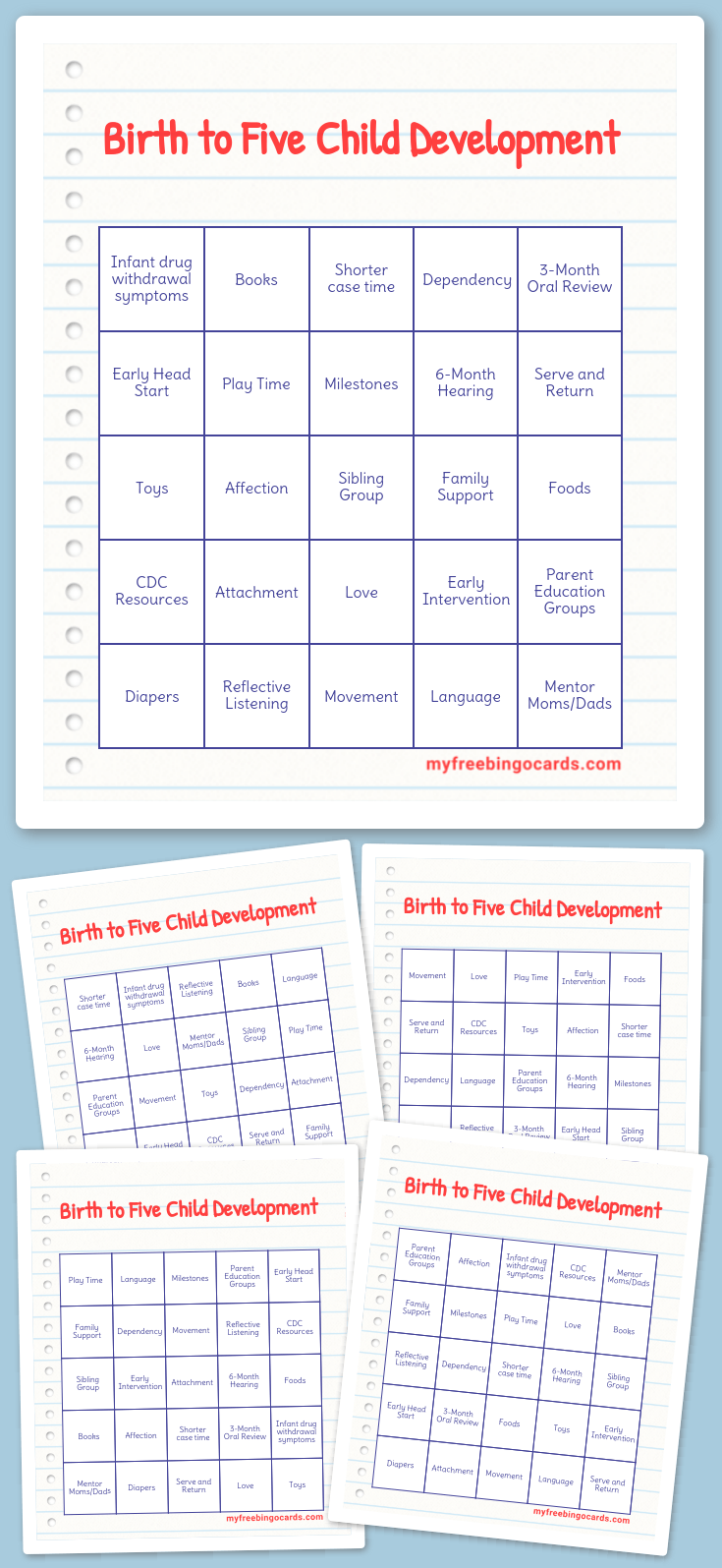 Virtual Birth to Five Child Development Bingo