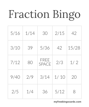 Print 100+ Fraction Bingo Cards