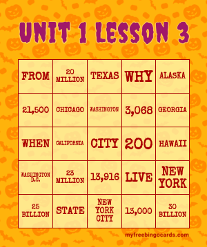 Unit 1 Lesson 3 Bingo