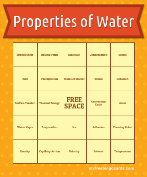 Properties of Water Bingo