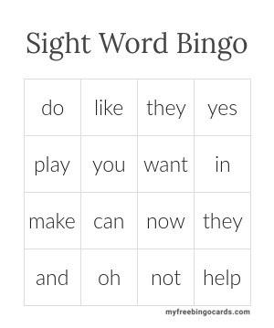 Print 100+ Sight Word Bingo Cards