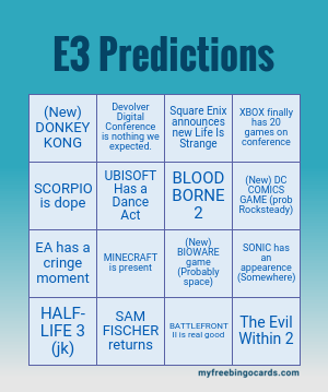 Print 100+ E3 Predictions Bingo Cards