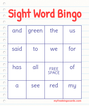 Sight Word Bingo