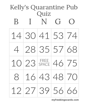 Kelly S Quarantine Pub Quiz Bingo