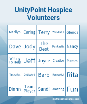 UnityPoint Hospice Volunteers Bingo