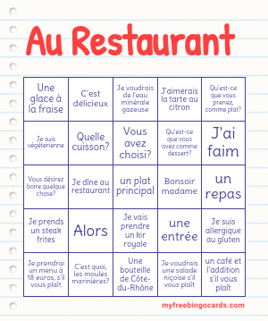 Print 100+ Au Restaurant Bingo Cards