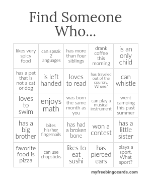 Find Someone Who... Bingo