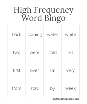 High Frequency Word Bingo