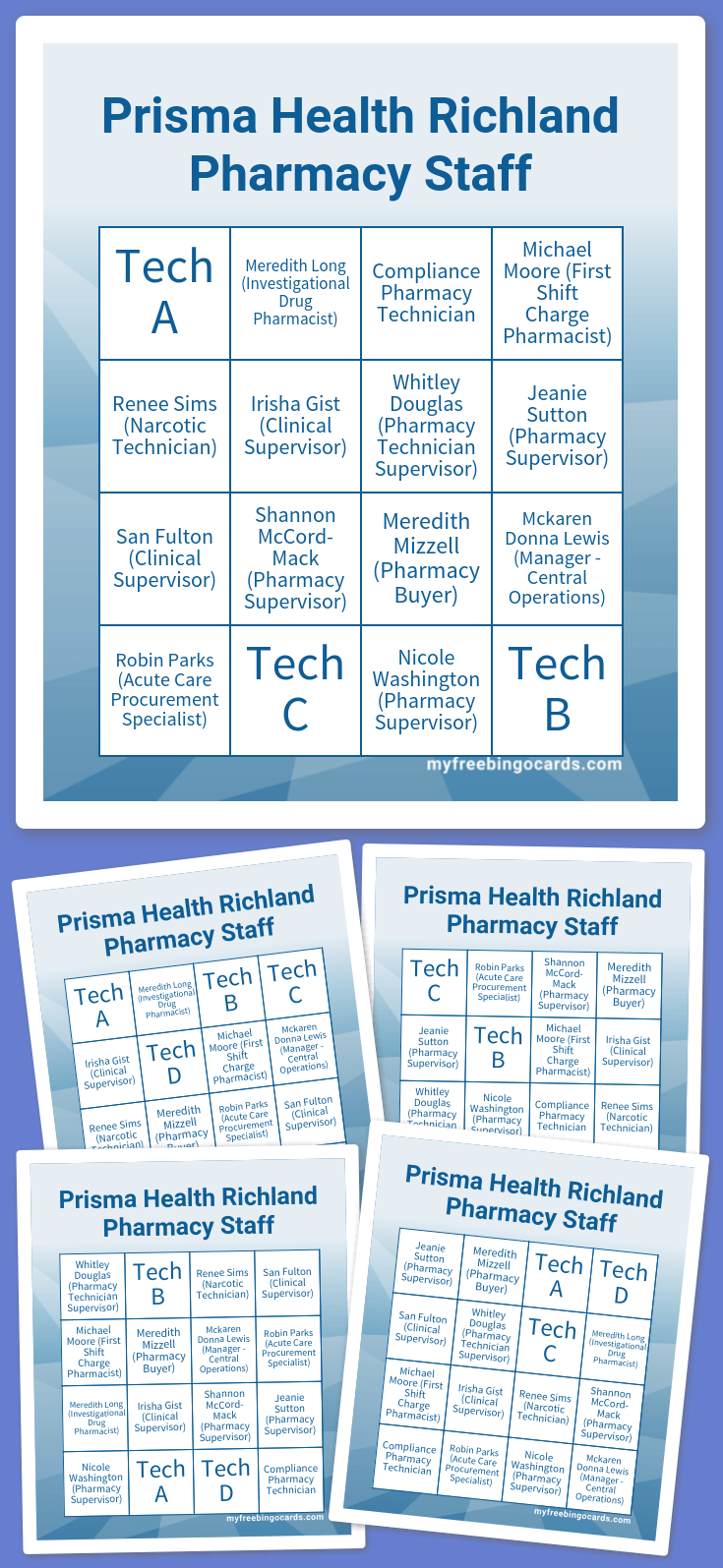 Virtual Prisma Health Richland Pharmacy Staff Bingo